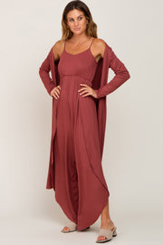 Rust Ribbed Tulip Hem Jumpsuit Set