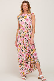 Cream Floral Ruffle Accent Maxi Dress