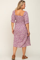 Lavender Floral Smocked Front Tie Maternity Plus Dress