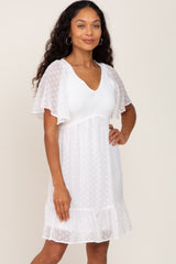 White Swiss Dot Chiffon Smocked Short Sleeve Dress