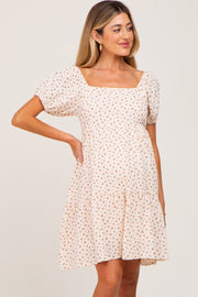 Cream Floral Puff Sleeve Maternity Dress