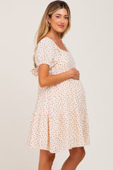 Cream Floral Puff Sleeve Maternity Dress