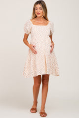 Cream Floral Puff Sleeve Maternity Dress