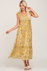 Yellow Floral Smocked Maternity Maxi Dress