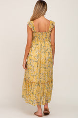 Yellow Floral Smocked Maternity Maxi Dress