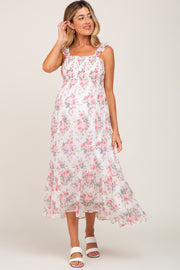 Ivory Floral Smocked Maternity Maxi Dress