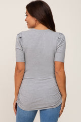 Heather Grey Ribbed Fitted Maternity Top