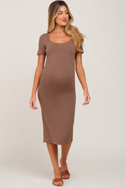 Mocha Fitted Maternity Midi Dress