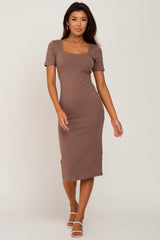 Mocha Fitted Maternity Midi Dress