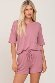 Mauve Pocket Front Pajama Short Set