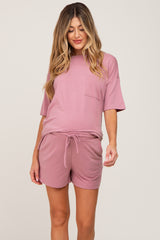 Mauve Pocket Front Maternity Pajama Short Set