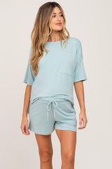 Mint Green Pocket Front Maternity Pajama Short Set