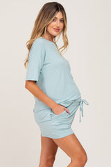 Mint Green Pocket Front Maternity Pajama Short Set