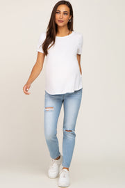 Light Blue Open Knee Maternity Skinny Jeans