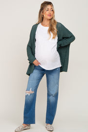 Blue Distressed Straight Leg Maternity Jeans