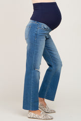 Blue Distressed Straight Leg Maternity Jeans