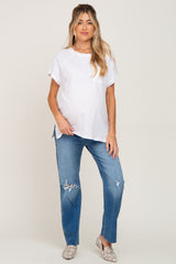 Blue Distressed Straight Leg Maternity Jeans