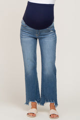 Blue Fringe Hem Straight Leg Maternity Jeans