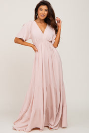 Light Pink Deep V-Neck Maxi Dress