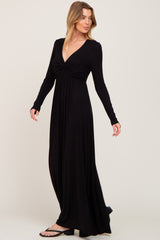 Black Front Twist Long Sleeve Maxi Dress