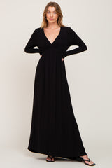 Black Front Twist Long Sleeve Maxi Dress