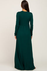 Forest Green Front Twist Long Sleeve Maternity Maxi Dress