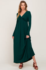 Forest Green Front Twist Long Sleeve Maternity Maxi Dress