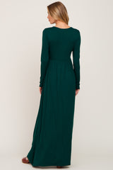 Forest Green Front Twist Long Sleeve Maxi Dress