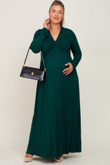 Forest Green Front Twist Long Sleeve Maternity Plus Maxi Dress