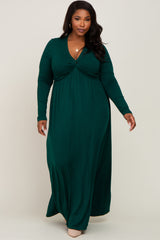 Forest Green Front Twist Long Sleeve Maternity Plus Maxi Dress