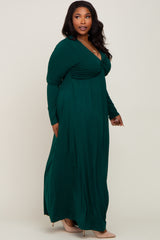 Forest Green Front Twist Long Sleeve Plus Maxi Dress