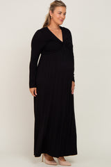 Black Front Twist Long Sleeve Maternity Plus Maxi Dress