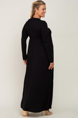 Black Front Twist Long Sleeve Maternity Plus Maxi Dress