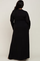 Black Front Twist Long Sleeve Plus Maxi Dress