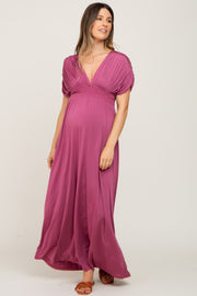 Plum Deep V-Neck Maternity Maxi Dress