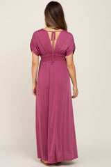 Plum Deep V-Neck Maternity Maxi Dress