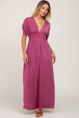 Plum Deep V-Neck Maternity Maxi Dress