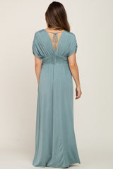 Olive Deep V-Neck Maternity Maxi Dress