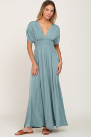 Olive Deep V-Neck Maxi Dress