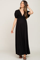 Black Deep V-Neck Maternity Maxi Dress