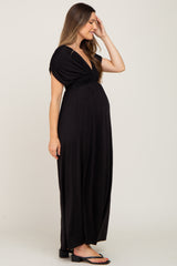 Black Deep V-Neck Maternity Maxi Dress