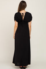 Black Deep V-Neck Maternity Maxi Dress