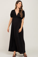 Black Deep V-Neck Maternity Maxi Dress