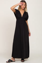 Black Deep V-Neck Maternity Maxi Dress