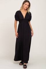 Black Deep V-Neck Maxi Dress