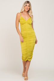 Lime Sleeveless Fitted Ruched Dress