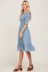 Light Blue Smocked Off Shoulder Dress