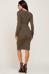 Olive Knit Button Accent Maternity Dress