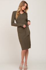 Olive Knit Button Accent Maternity Dress