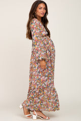 Multi-Color Floral Open Back Chiffon Maternity Maxi Dress